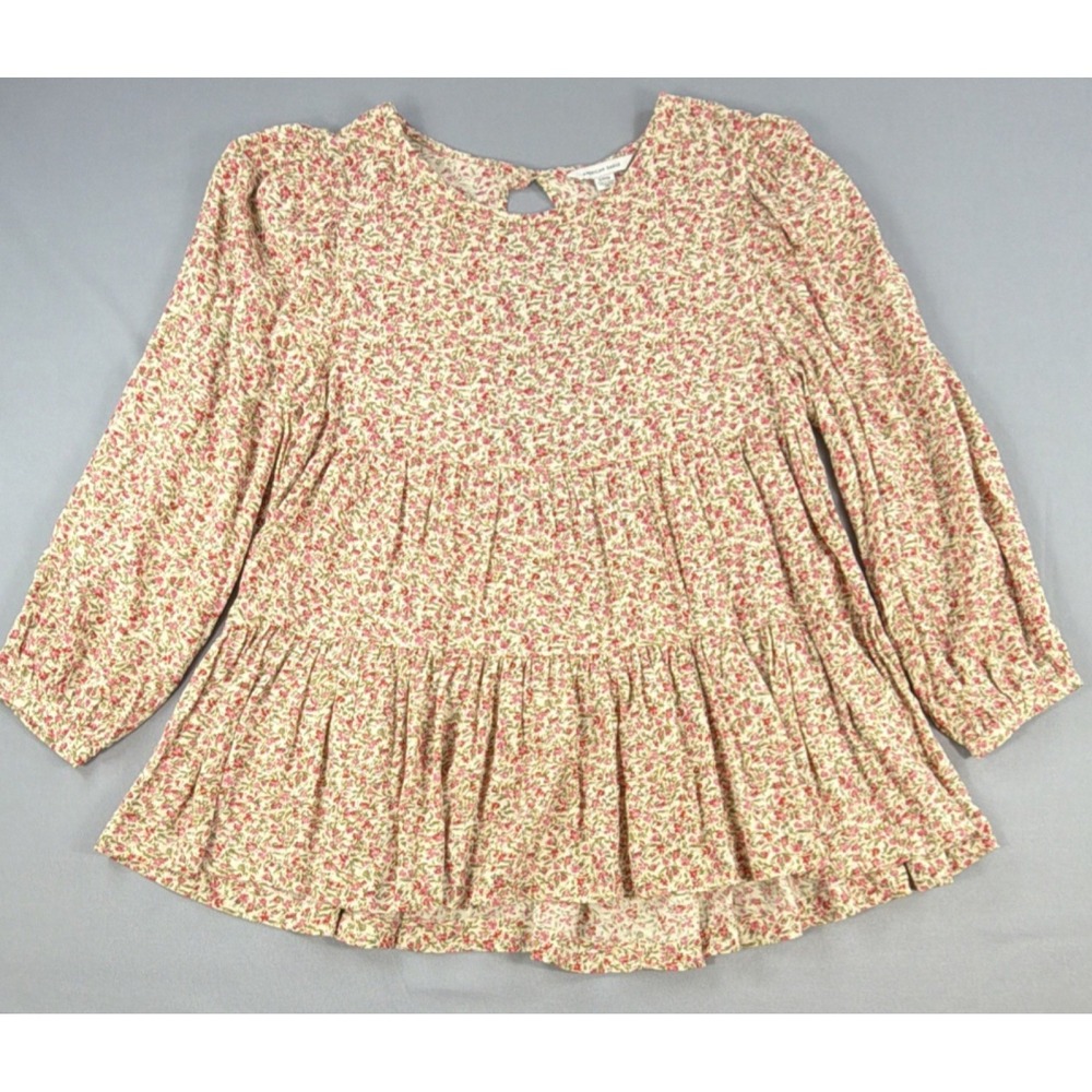 American Eagle Floral Smocked Peplum Blouse Balloon Sleeve Cottagecore S